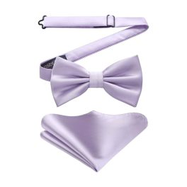 Lavender Solid Pre-Tied Bow Tie Accessories Set For Evening Wear