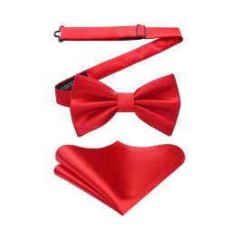 Red Solid Pre-Tied Bow Tie Accessories Set For Evening Wear