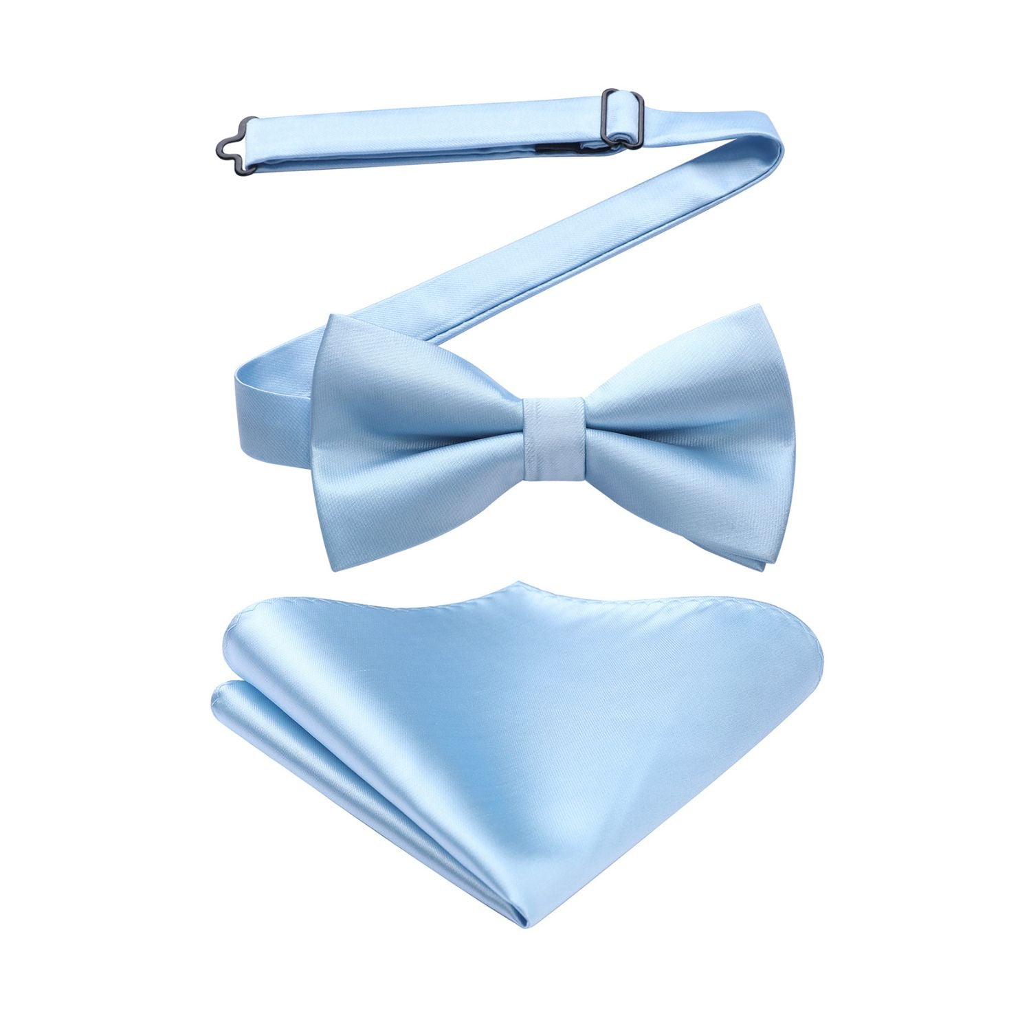 Blue Solid Pre-Tied Bow Tie Accessories Set For Evening Wear