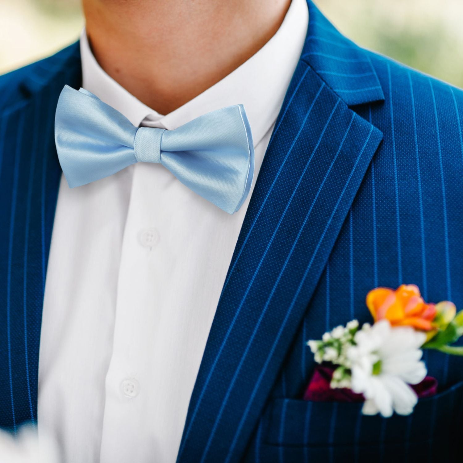 Blue Solid Pre-Tied Bow Tie Accessories Set For Evening Wear - Image 2