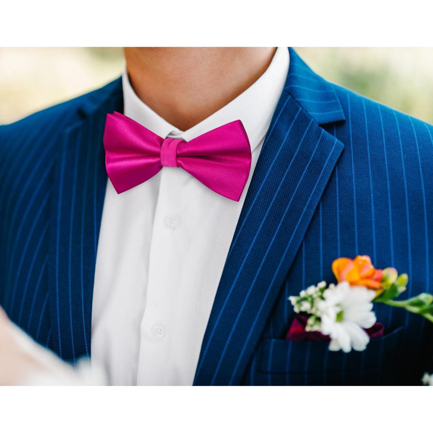 Hot Pink Solid Pre-Tied Bow Tie Adjustable For Wedding Party - Image 2