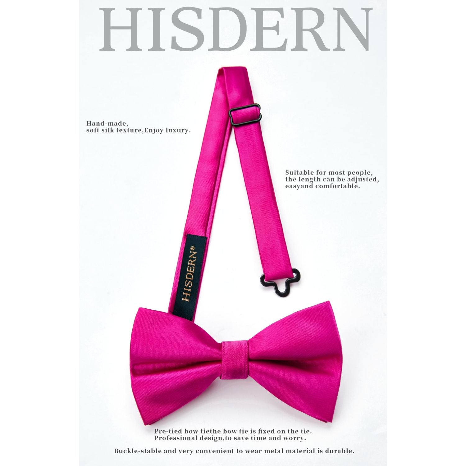 Hot Pink Solid Pre-Tied Bow Tie Adjustable For Wedding Party - Image 3