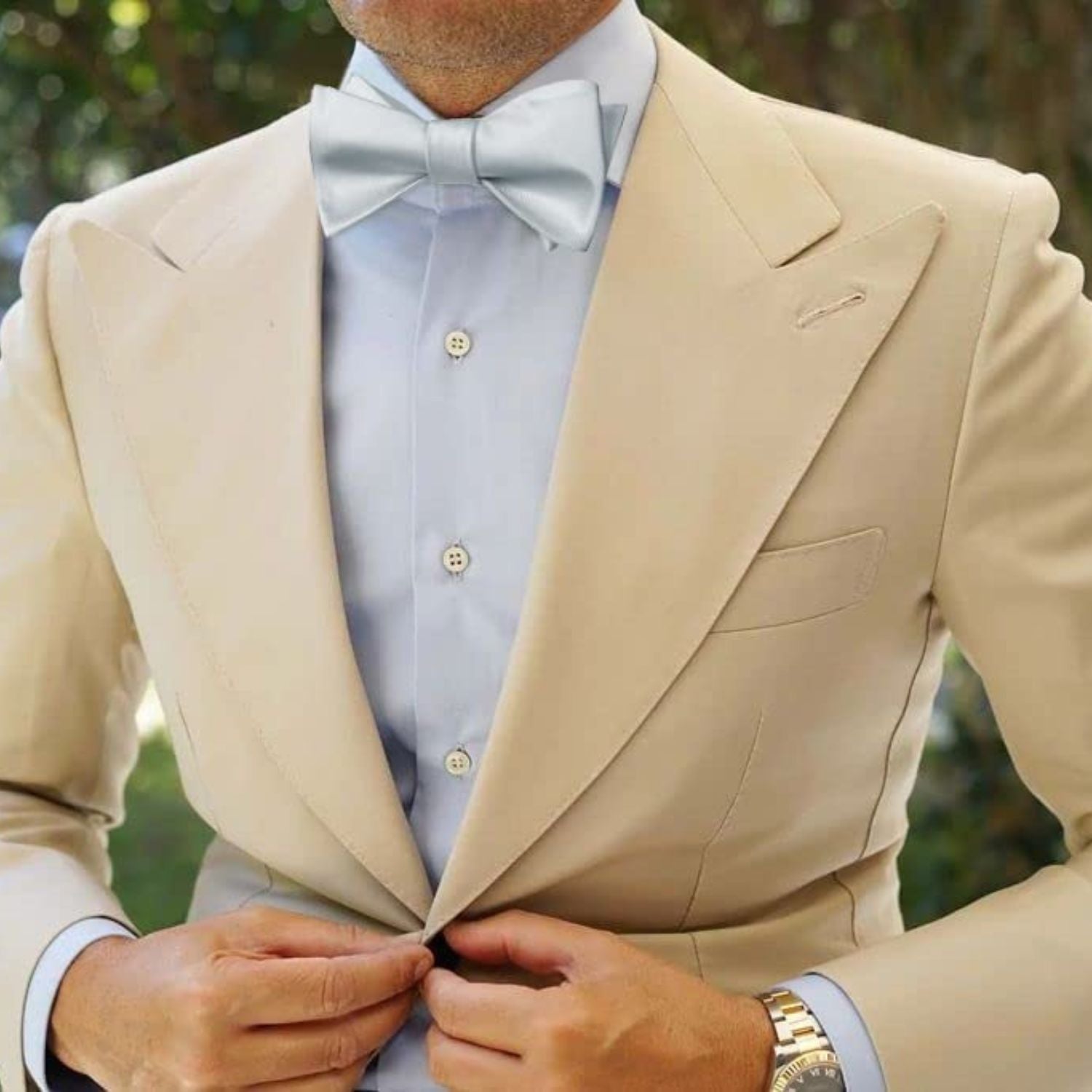 Silver Solid Bow Tie Accessories Set For Evening Wear - Image 3