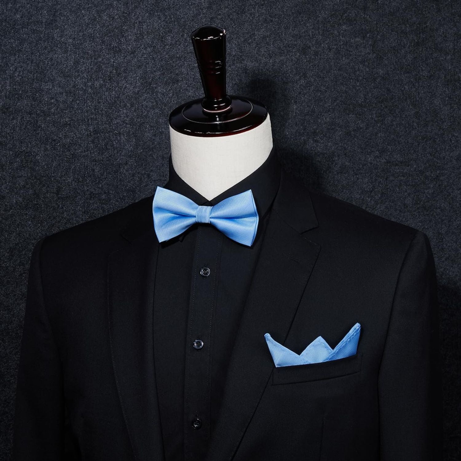 Blue Solid Pre-Tied Bow Tie Accessories Set For Evening Wear - Image 3