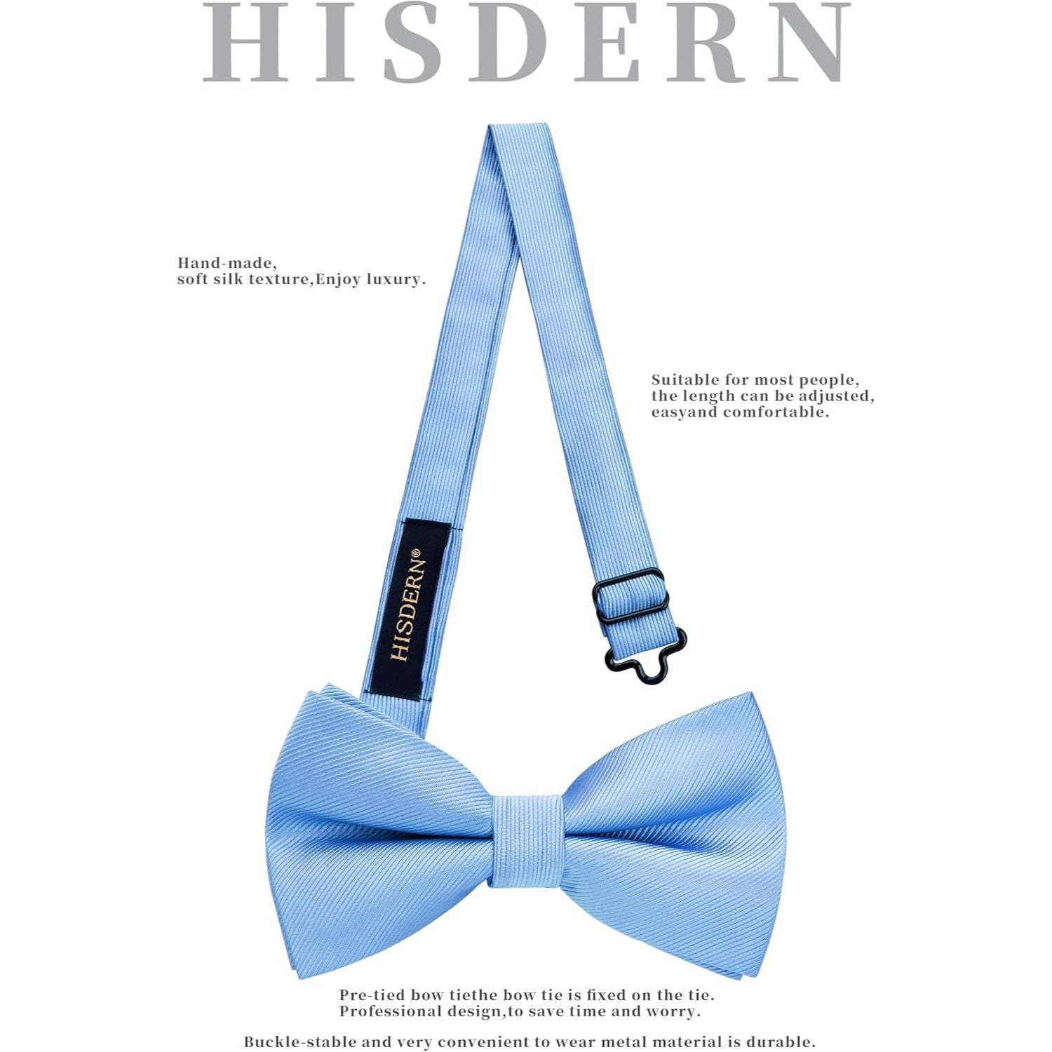Blue Solid Pre-Tied Bow Tie Accessories Set For Evening Wear - Image 2