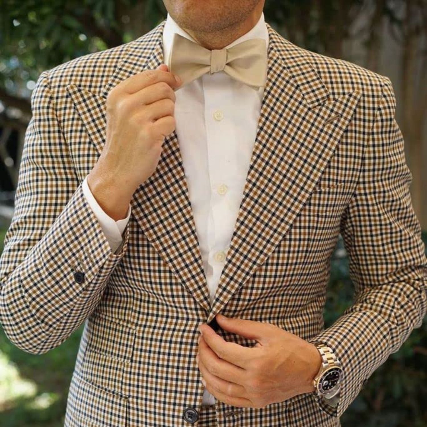 Champagne Solid Bow Tie Accessories Set For Formal Events - Image 3
