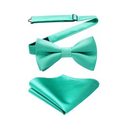 Mint Green Solid Pre-Tied Bow Tie Accessories Set For Evening Wear