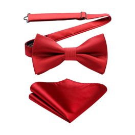 Red Solid Pre-Tied Bow Tie Accessories Set For Evening Wear