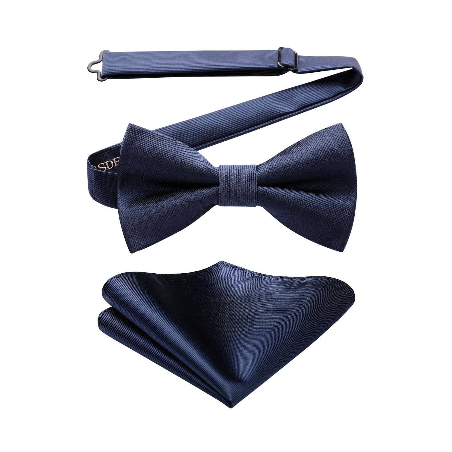 Navy Blue Solid Pre-Tied Bow Tie Accessories Set For Evening Wear