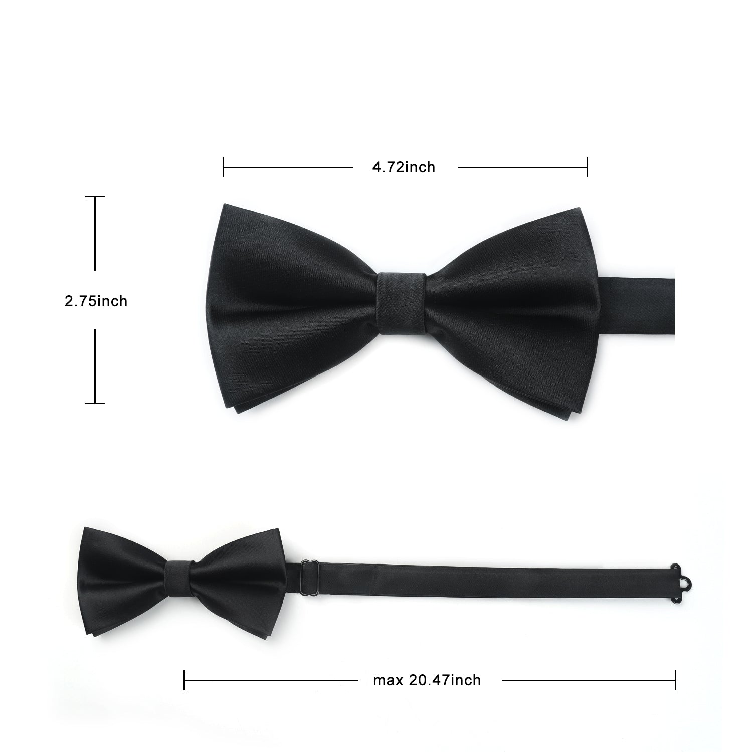 Black Solid Pre-Tied Bow Tie For Evening Wear - Image 4