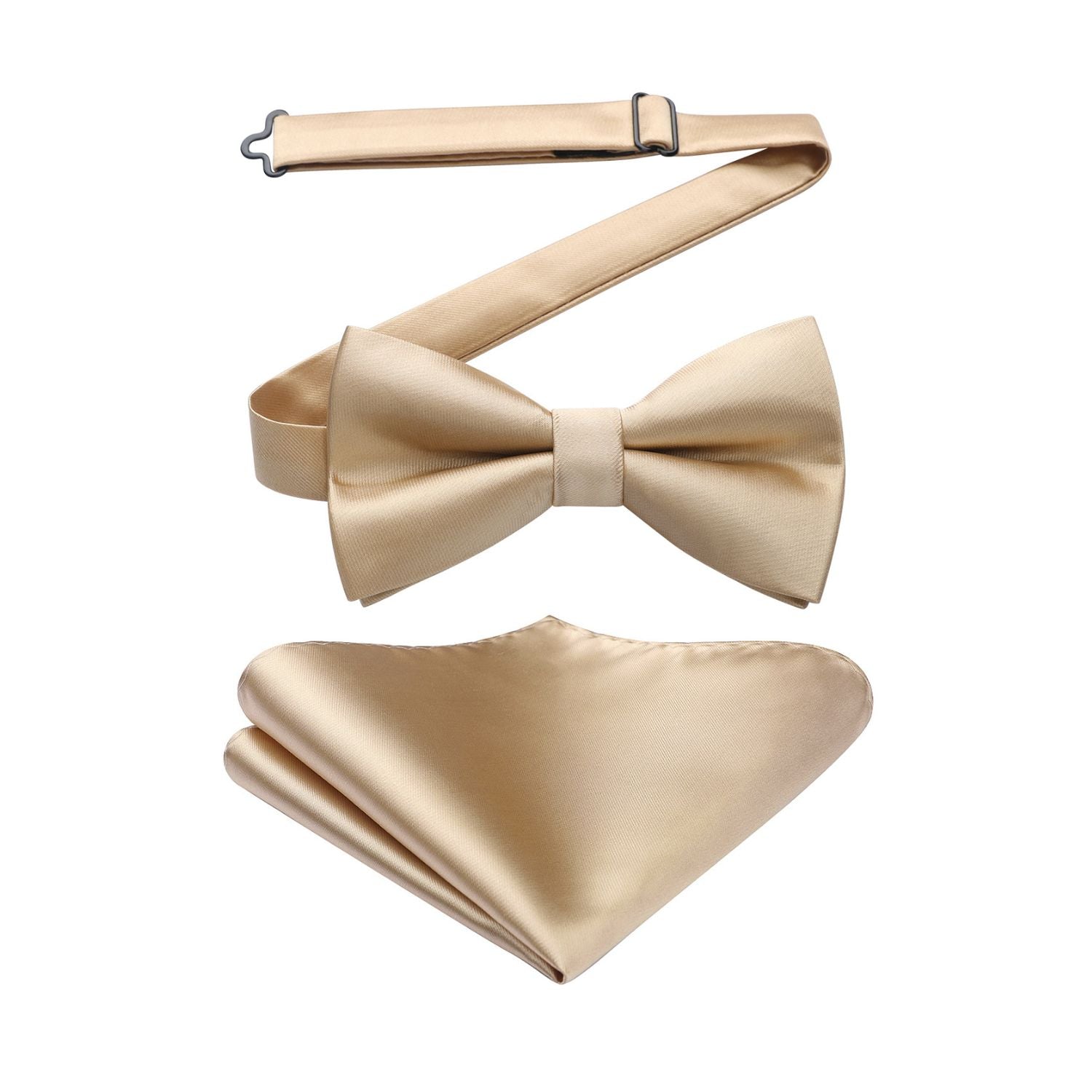 Champagne Solid Pre-Tied Bow Tie Accessories Set For Evening Wear