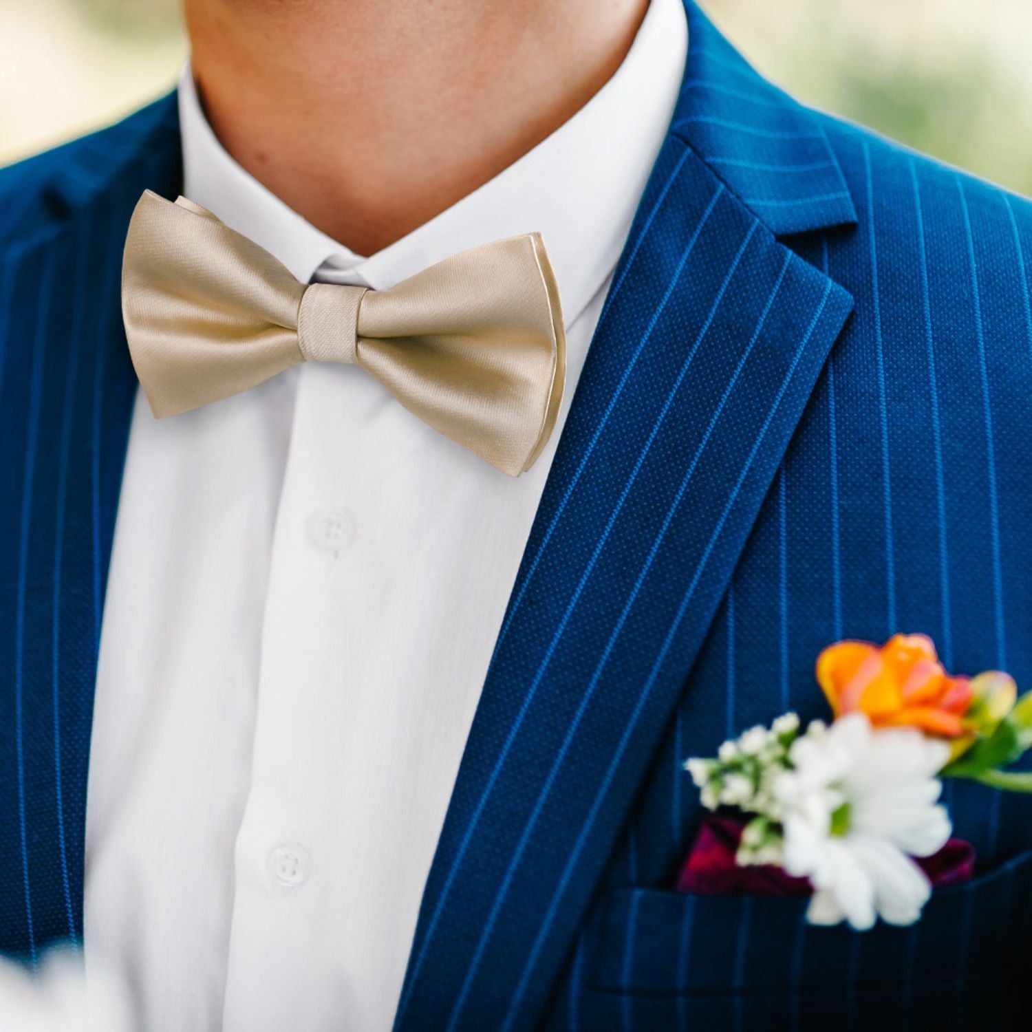 Champagne Solid Pre-Tied Bow Tie Accessories Set For Evening Wear - Image 2
