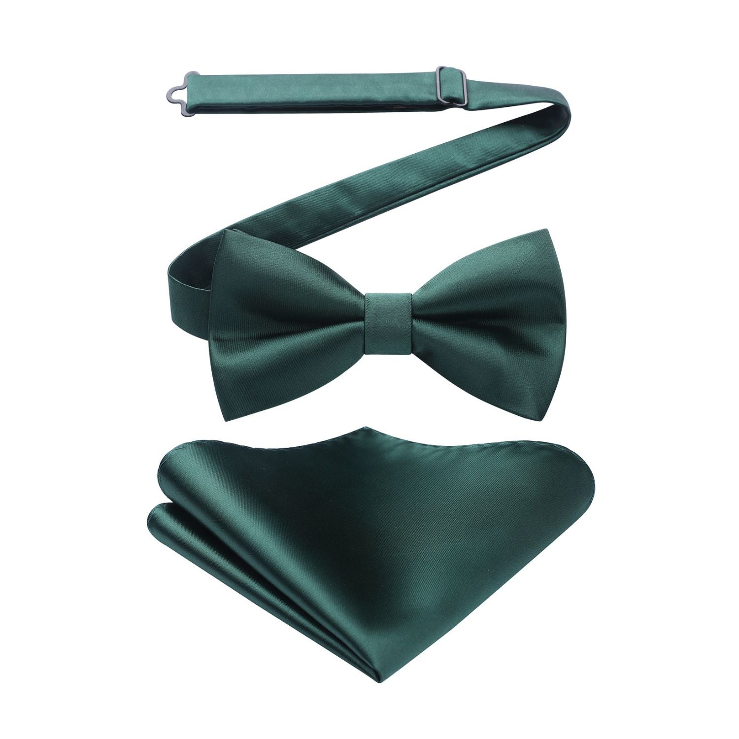 Dark Green Solid Pre-Tied Bow Tie Accessories Set For Evening Wear