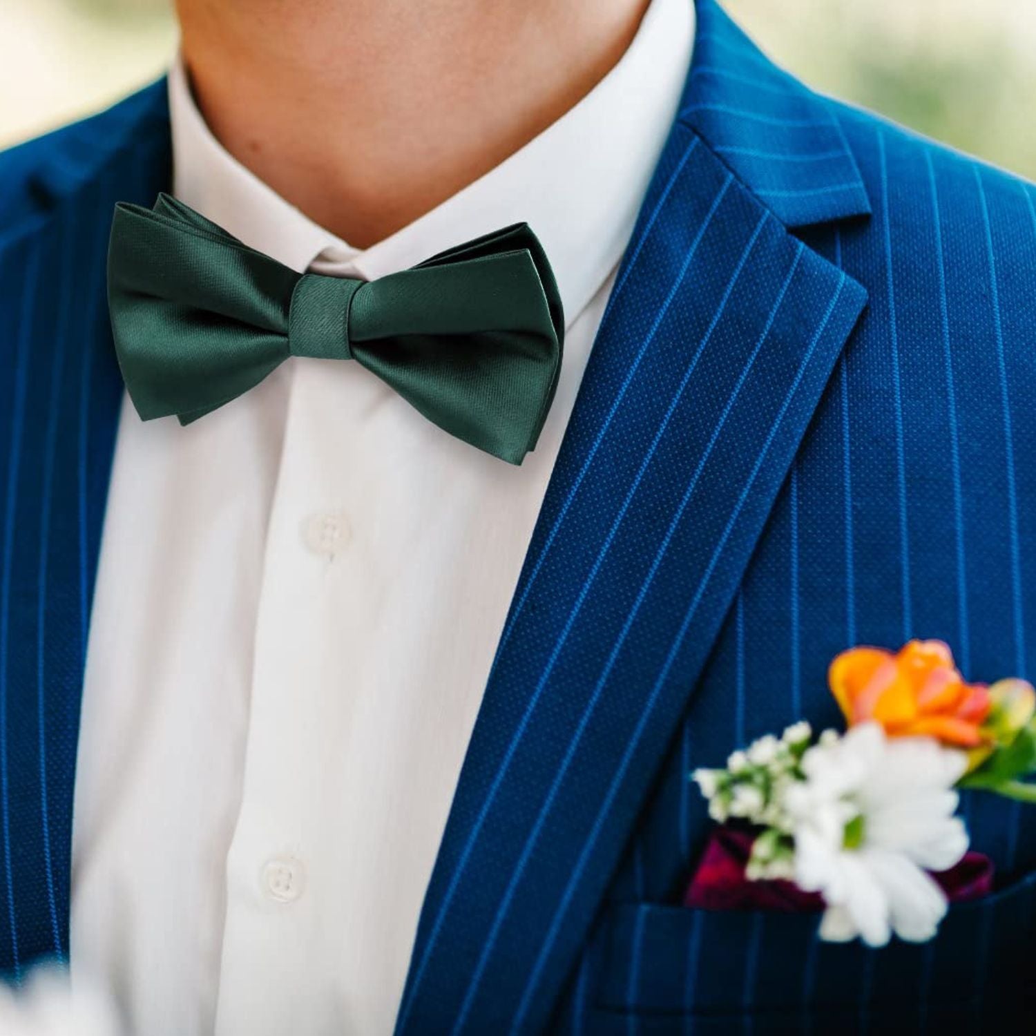 Dark Green Solid Pre-Tied Bow Tie Accessories Set For Evening Wear - Image 2