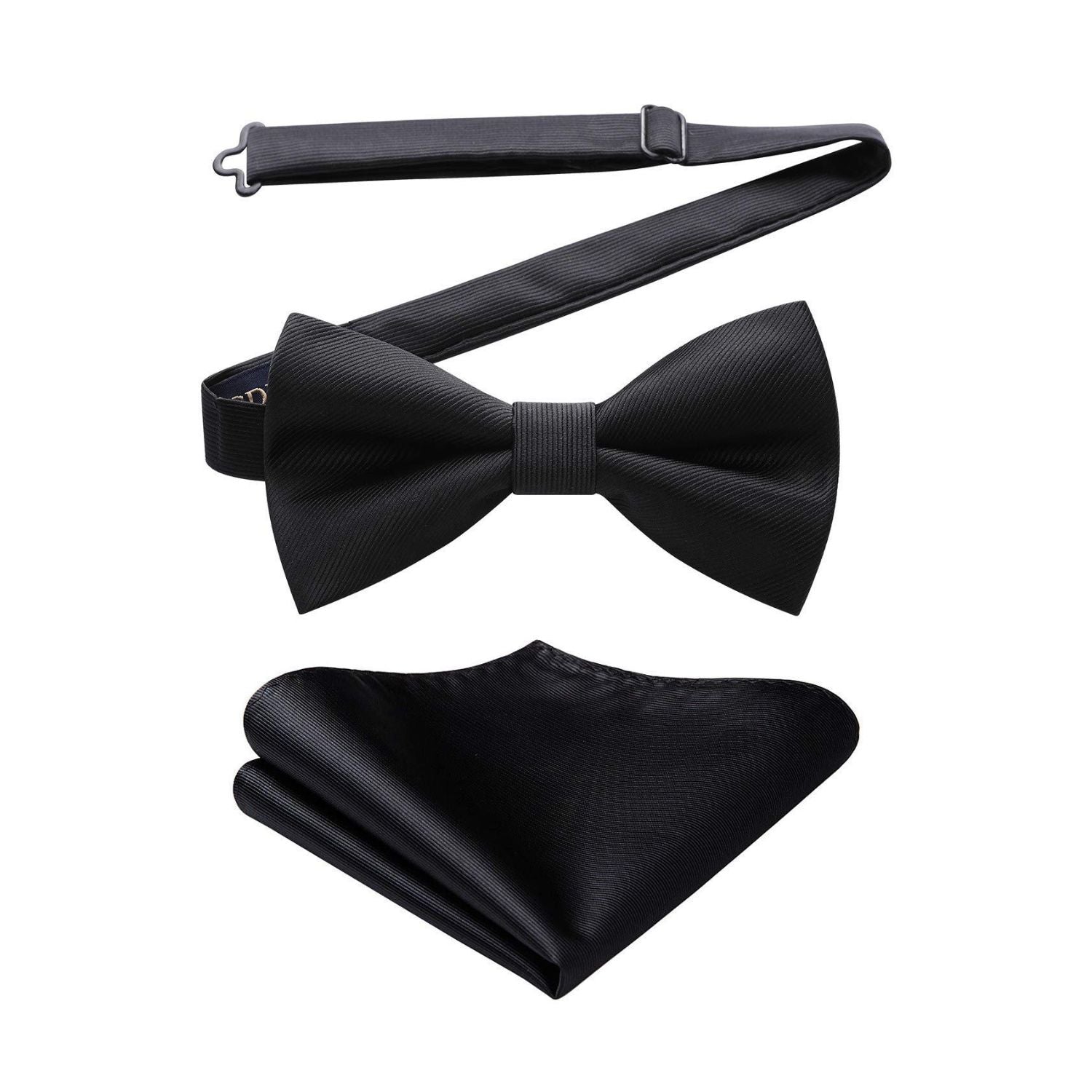 Black Solid Pre-Tied Bow Tie Accessories Set For Evening Wear