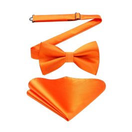 Bright Orange Solid Pre-Tied Bow Tie Accessories Set For Evening Wear
