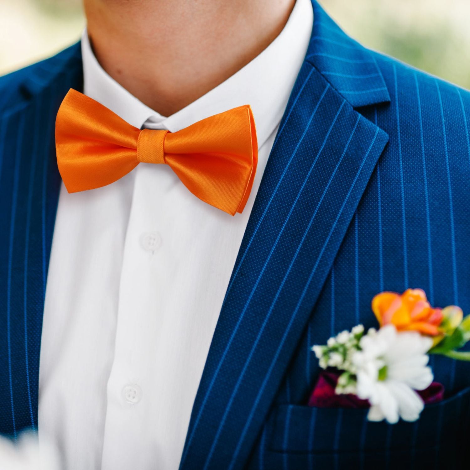 Bright Orange Solid Pre-Tied Bow Tie Accessories Set For Evening Wear - Image 2