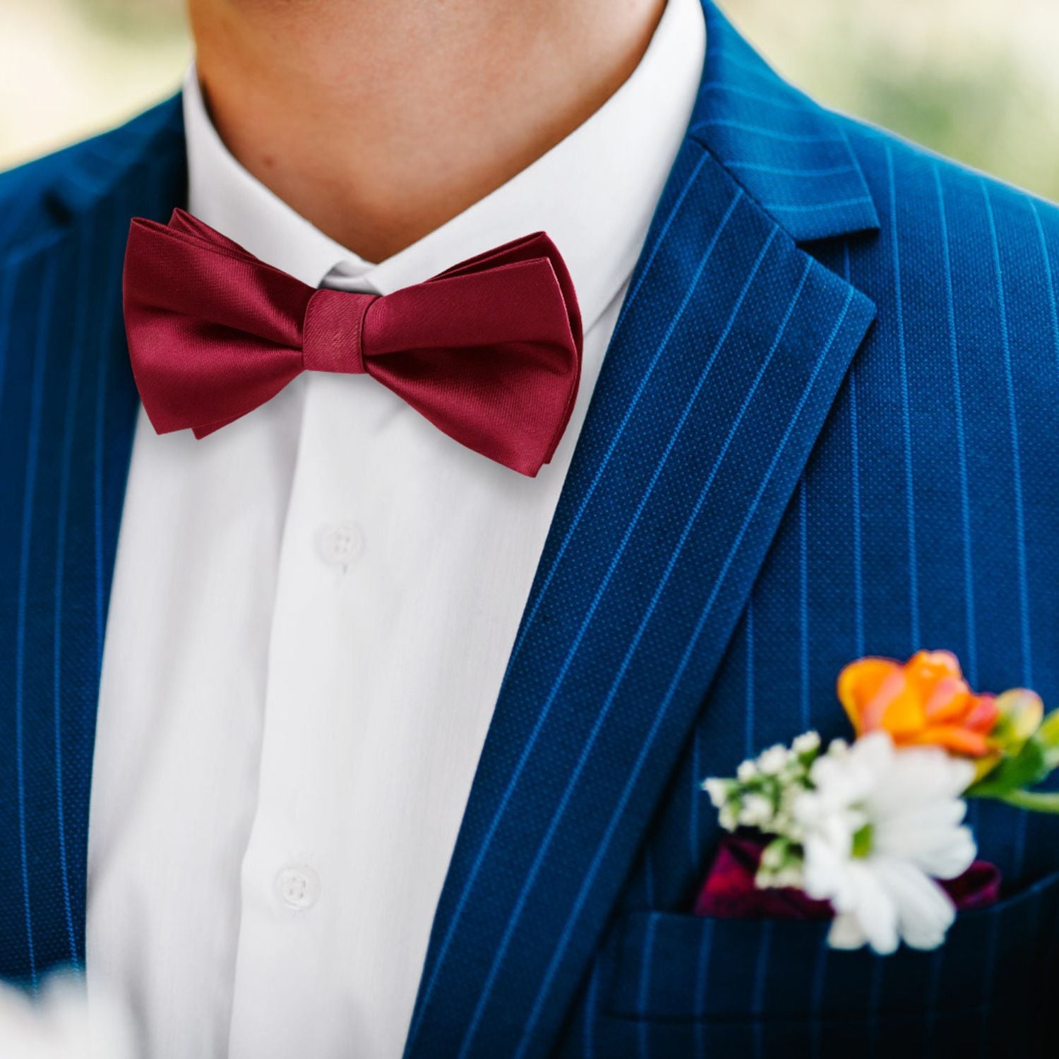 Burgundy Solid Pre-Tied Bow Tie Accessories Set For Evening Wear - Image 2