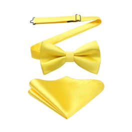 Lemon Yellow Solid Pre-Tied Bow Tie Accessories Set For Evening Wear