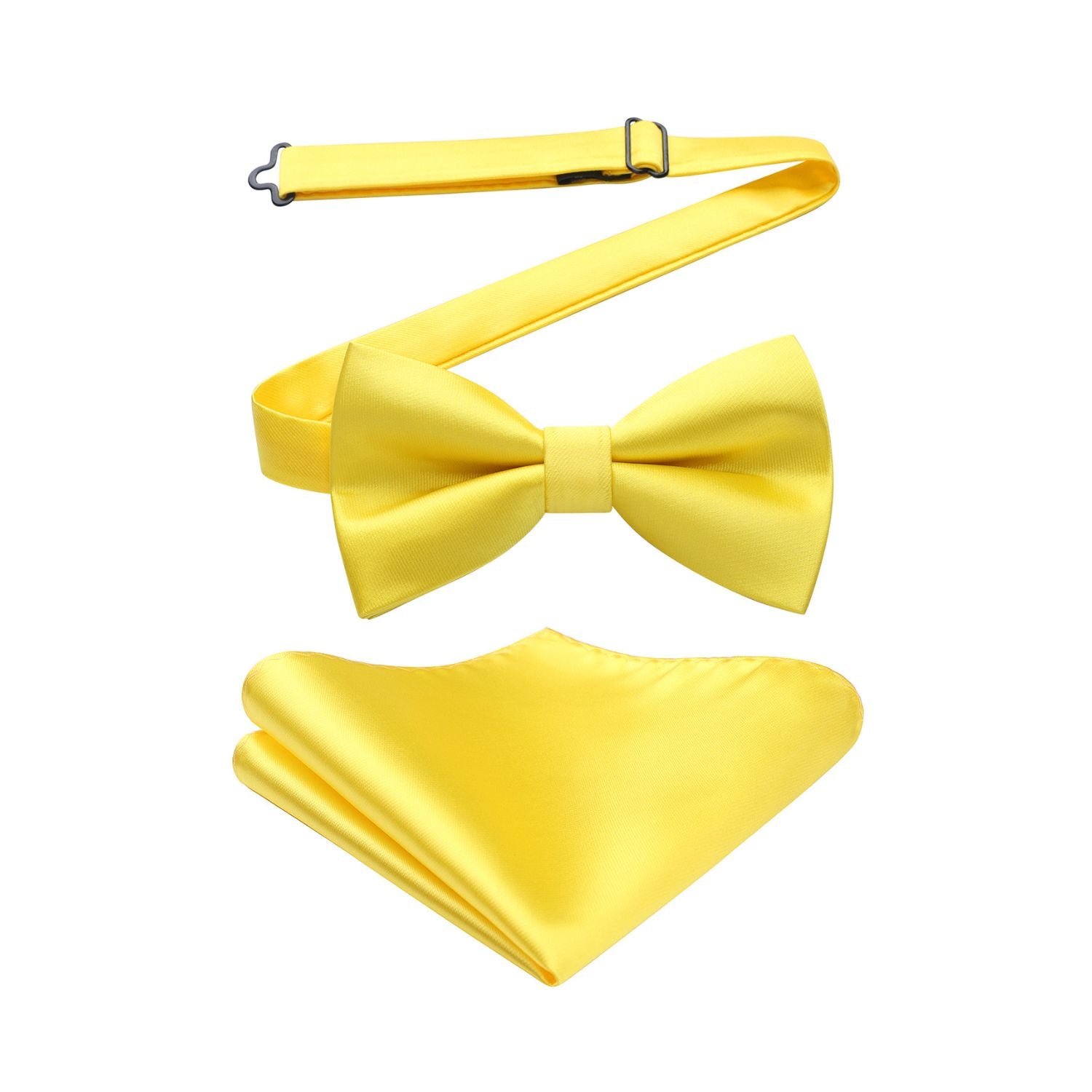 Lemon Yellow Solid Pre-Tied Bow Tie Accessories Set For Evening Wear