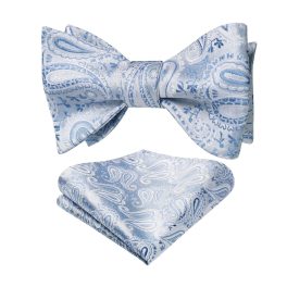 Silver Blue Paisley Bow Tie Set For Evening Wear