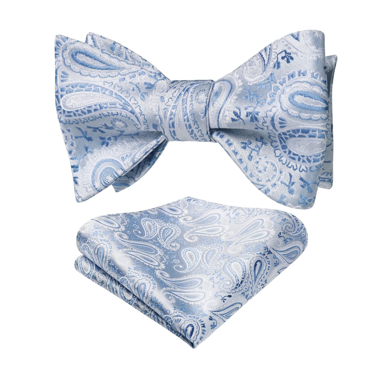 Silver Blue Paisley Bow Tie Set For Evening Wear