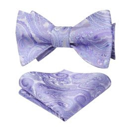 Light Purple Paisley Bow Tie Set For Evening Wear