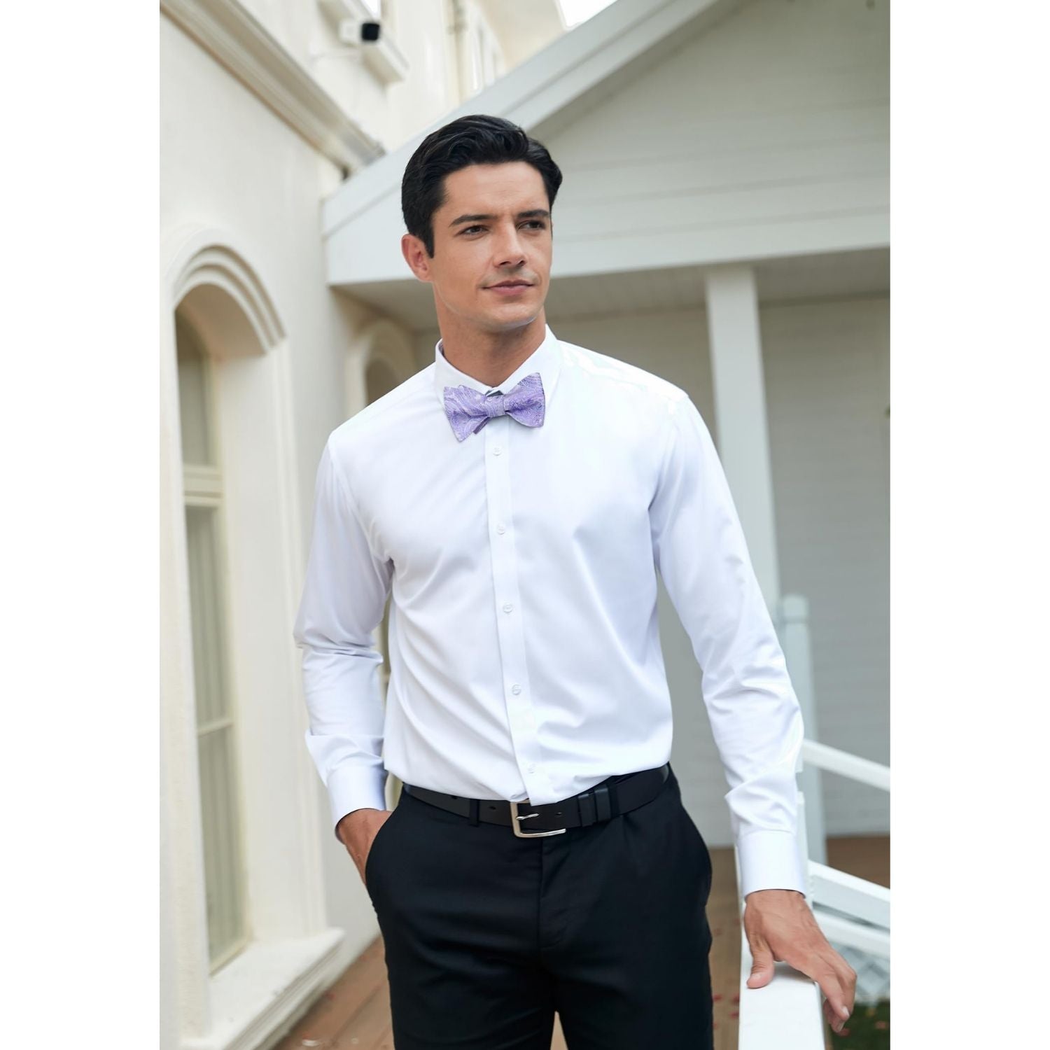 Light Purple Paisley Bow Tie Set For Evening Wear - Image 3