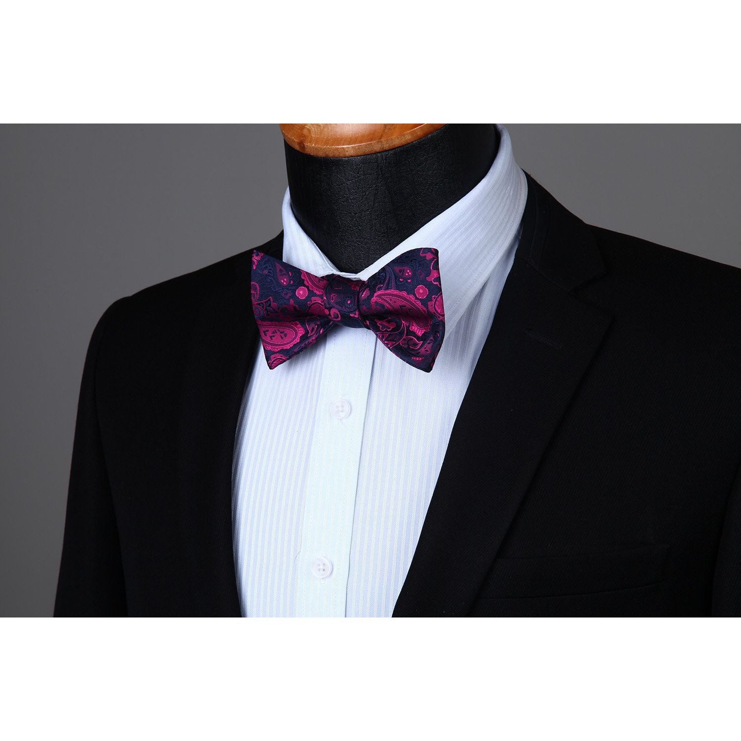 Plum Navy Blue Paisley Bow Tie Set For Evening Wear - Image 2