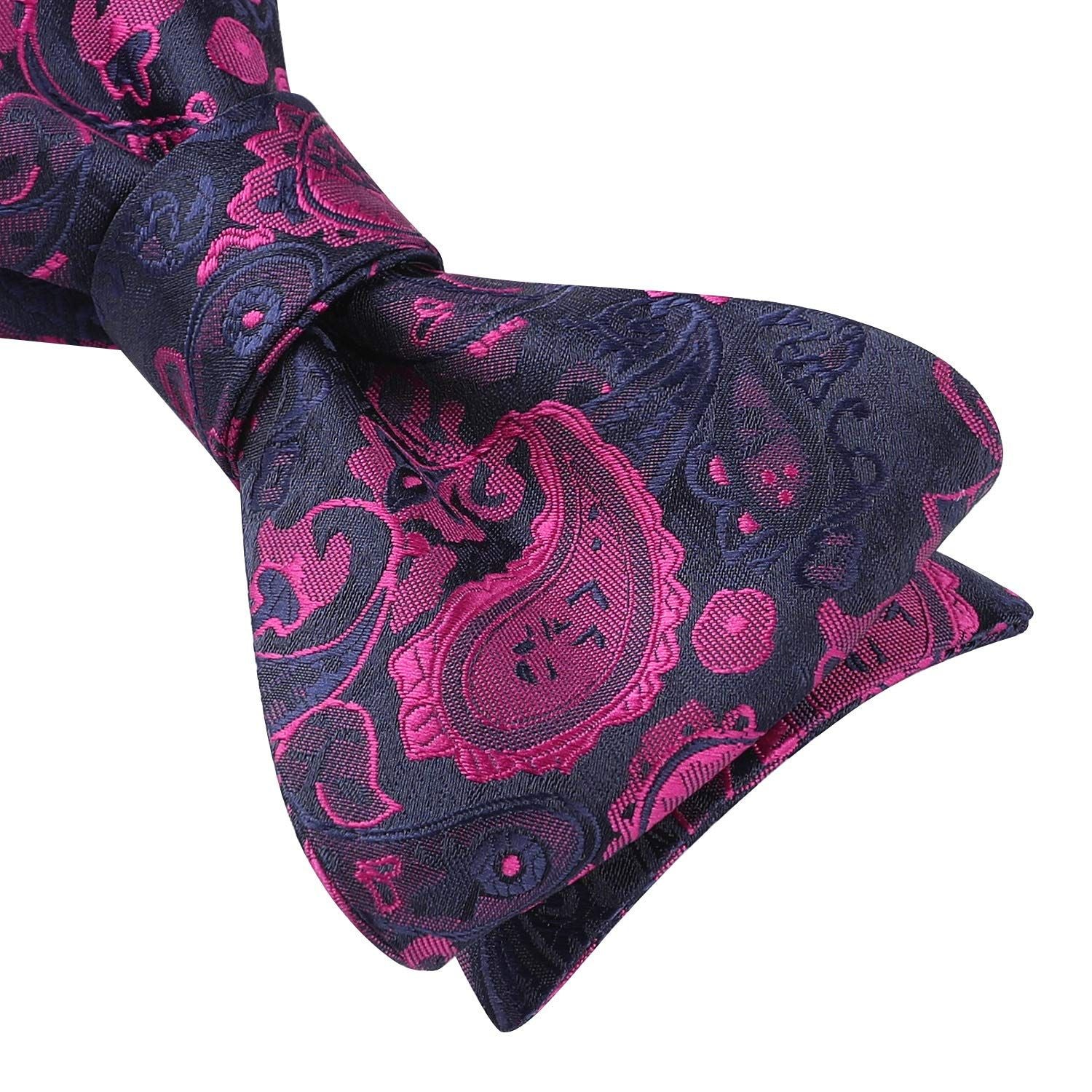 Plum Navy Blue Paisley Bow Tie Set For Evening Wear - Image 3