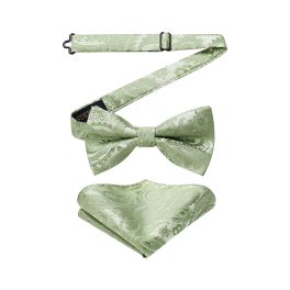 Sage Green Floral Pre-Tied Bow Tie Accessories Set For Evening Wear