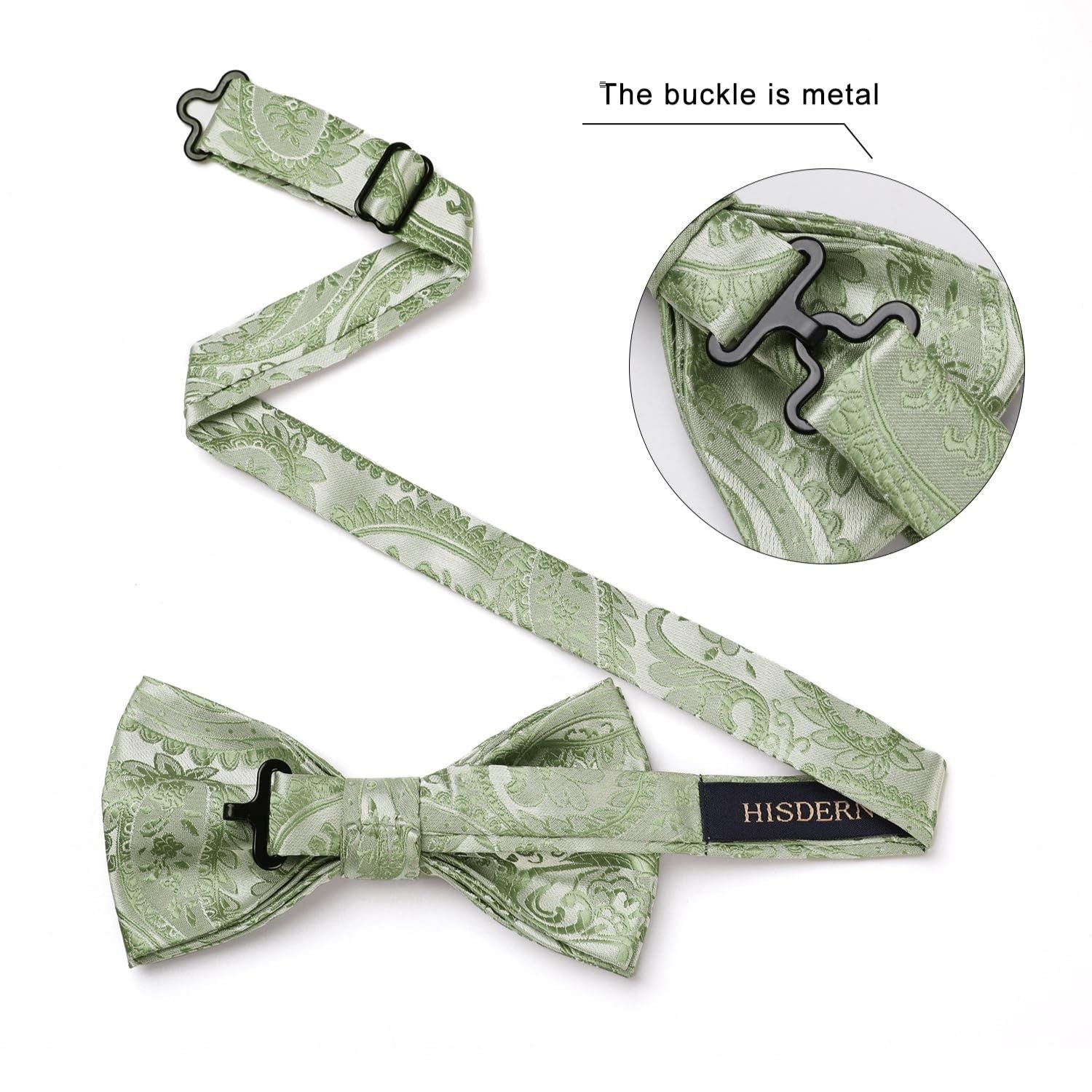 Sage Green Floral Pre-Tied Bow Tie Accessories Set For Evening Wear - Image 3