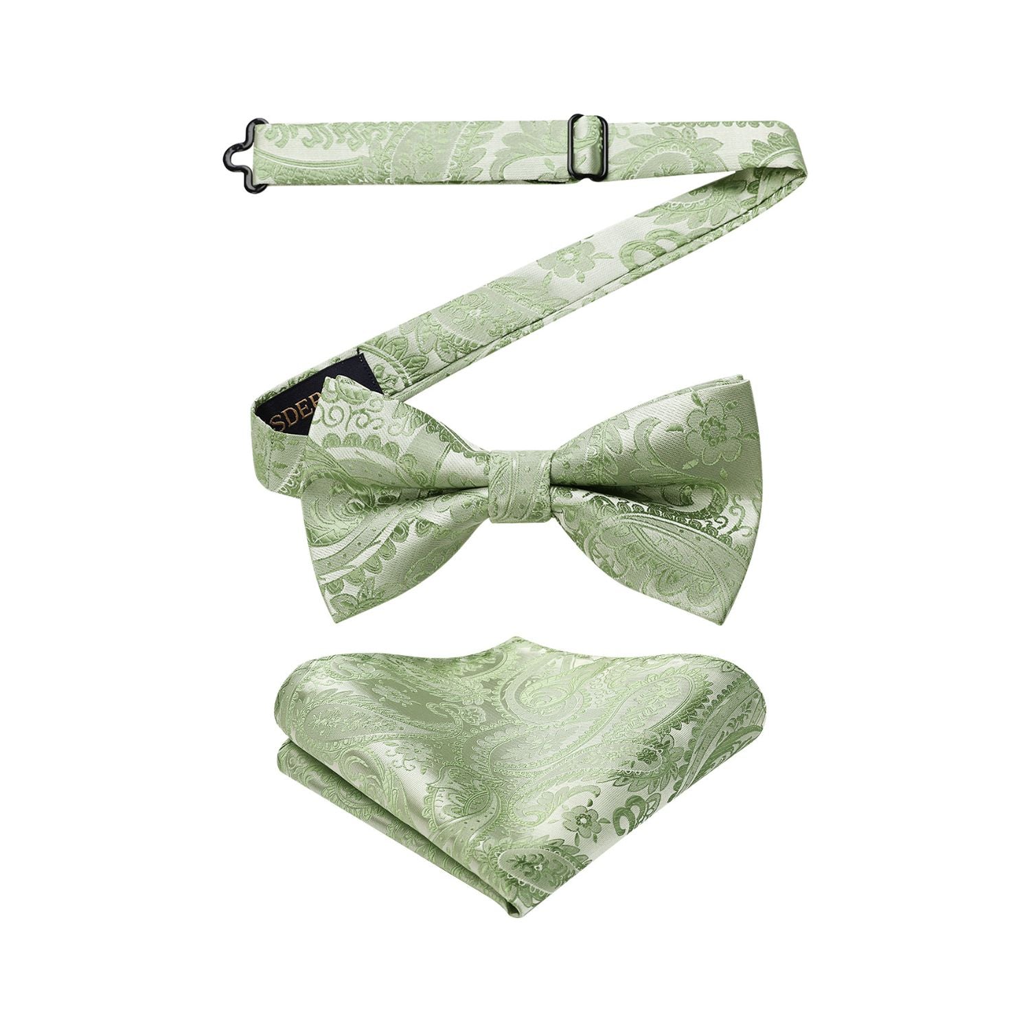 Sage Green Floral Pre-Tied Bow Tie Accessories Set For Evening Wear