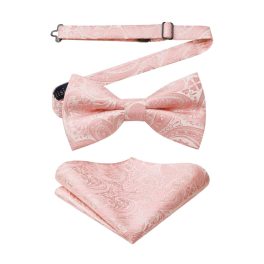 Baby Pink Paisley Pre-Tied Bow Tie Set For Wedding