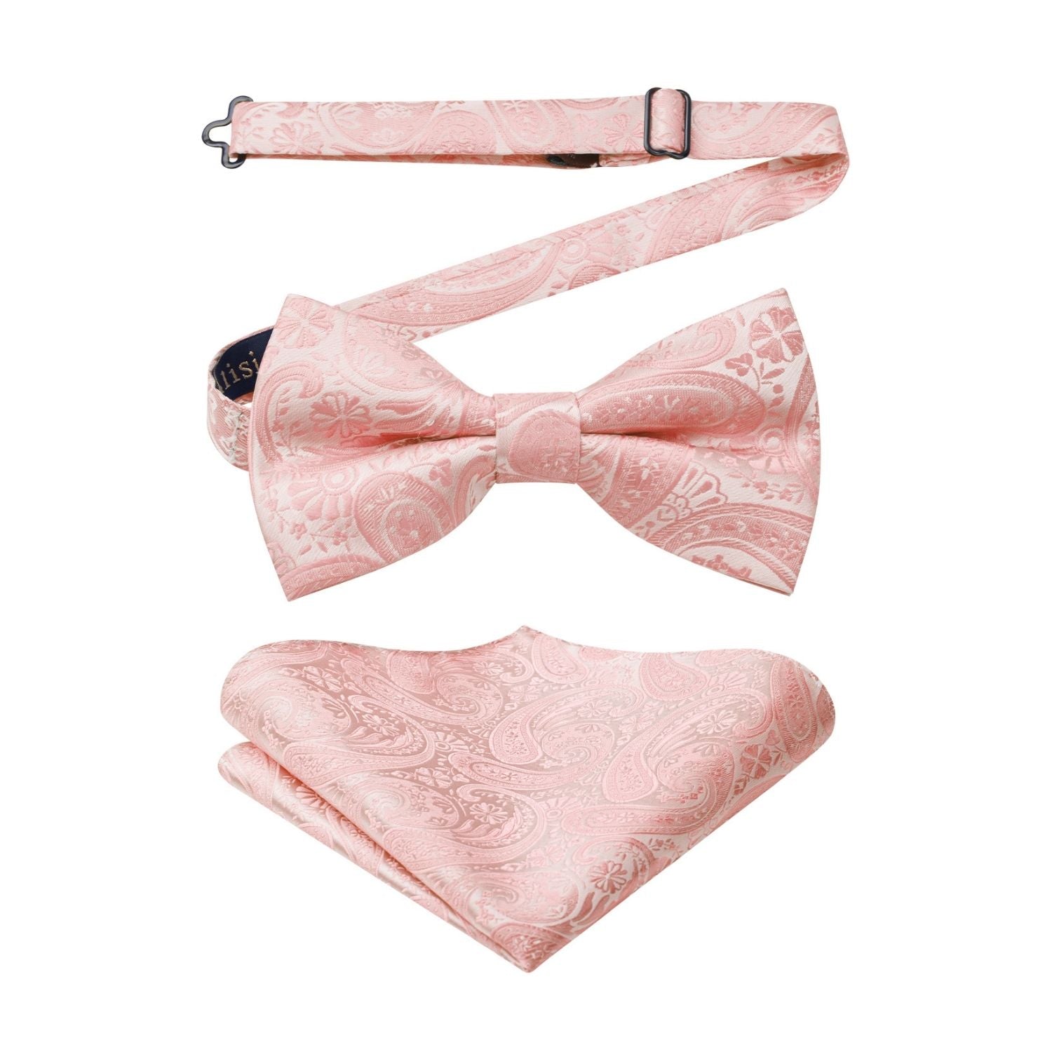 Baby Pink Paisley Pre-Tied Bow Tie Set For Wedding