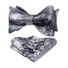 Grey Paisley Bow Tie Set For Evening Wear