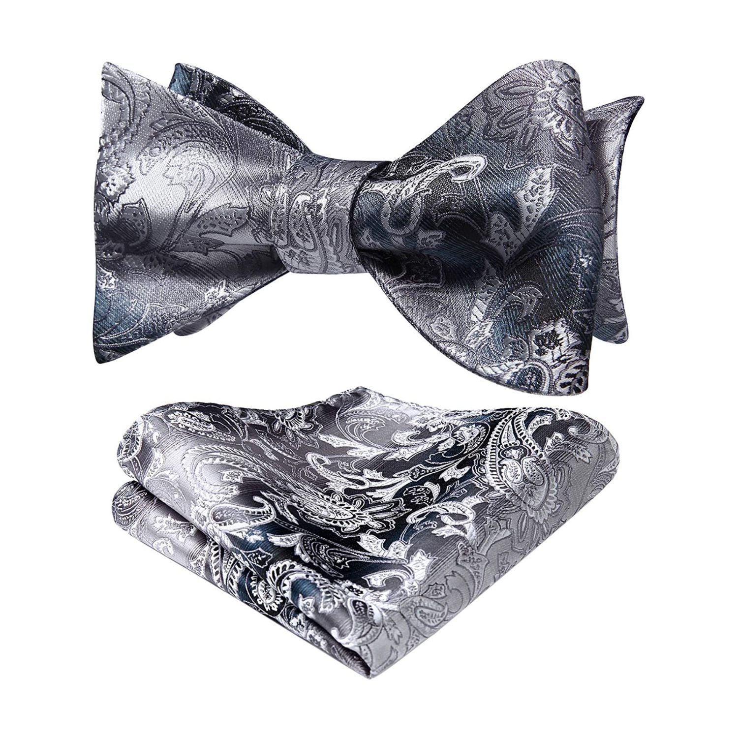 Grey Paisley Bow Tie Set For Evening Wear