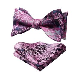 Pink Black Paisley Bow Tie Set For Evening Wear