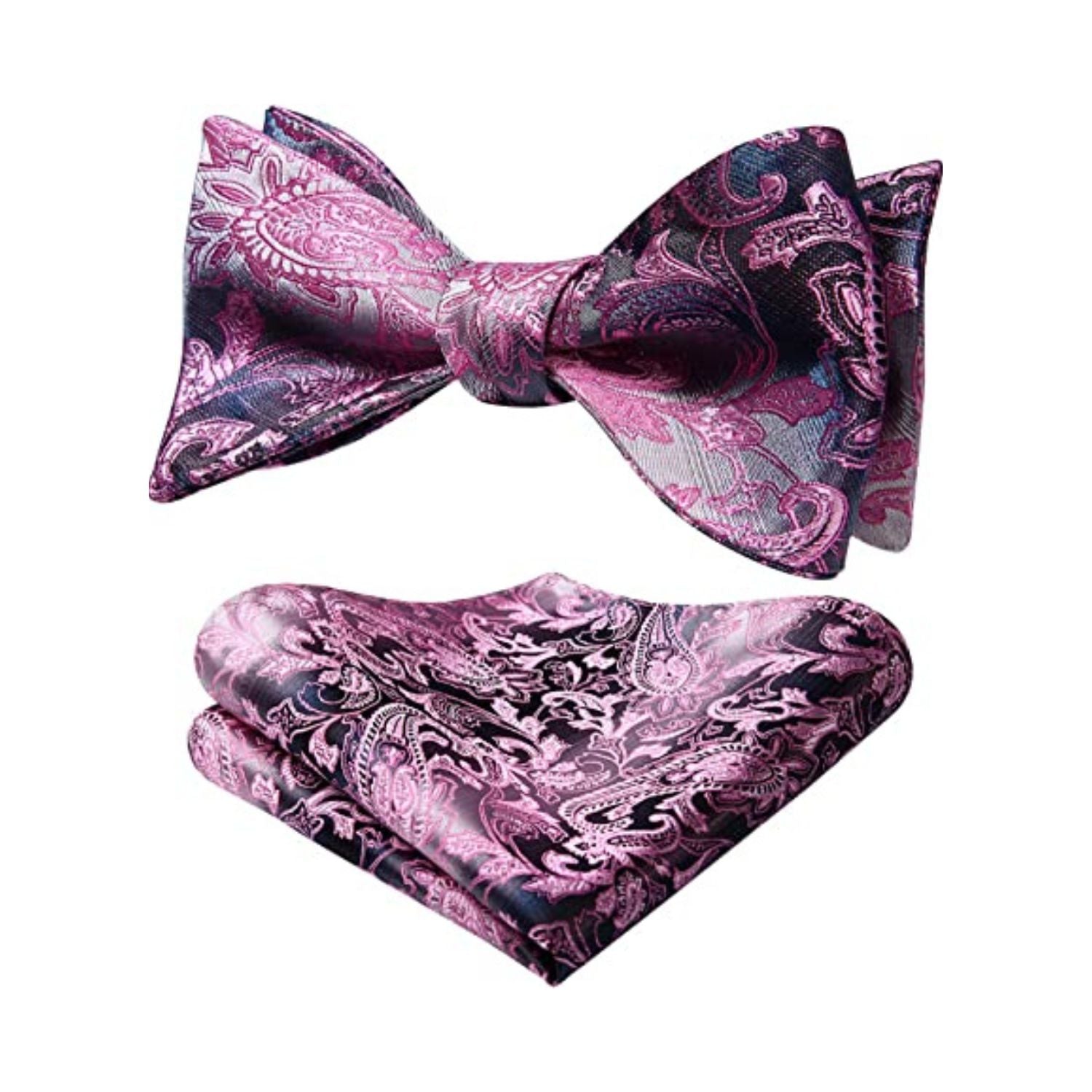 Pink Black Paisley Bow Tie Set For Evening Wear