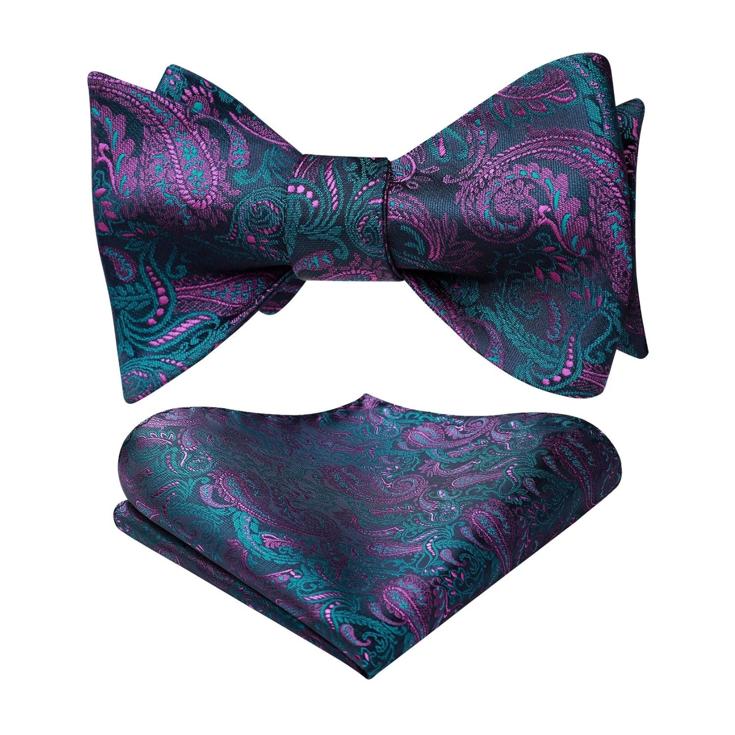 Vintage Navy Blue And Purple Paisley Bow Tie Set For Wedding