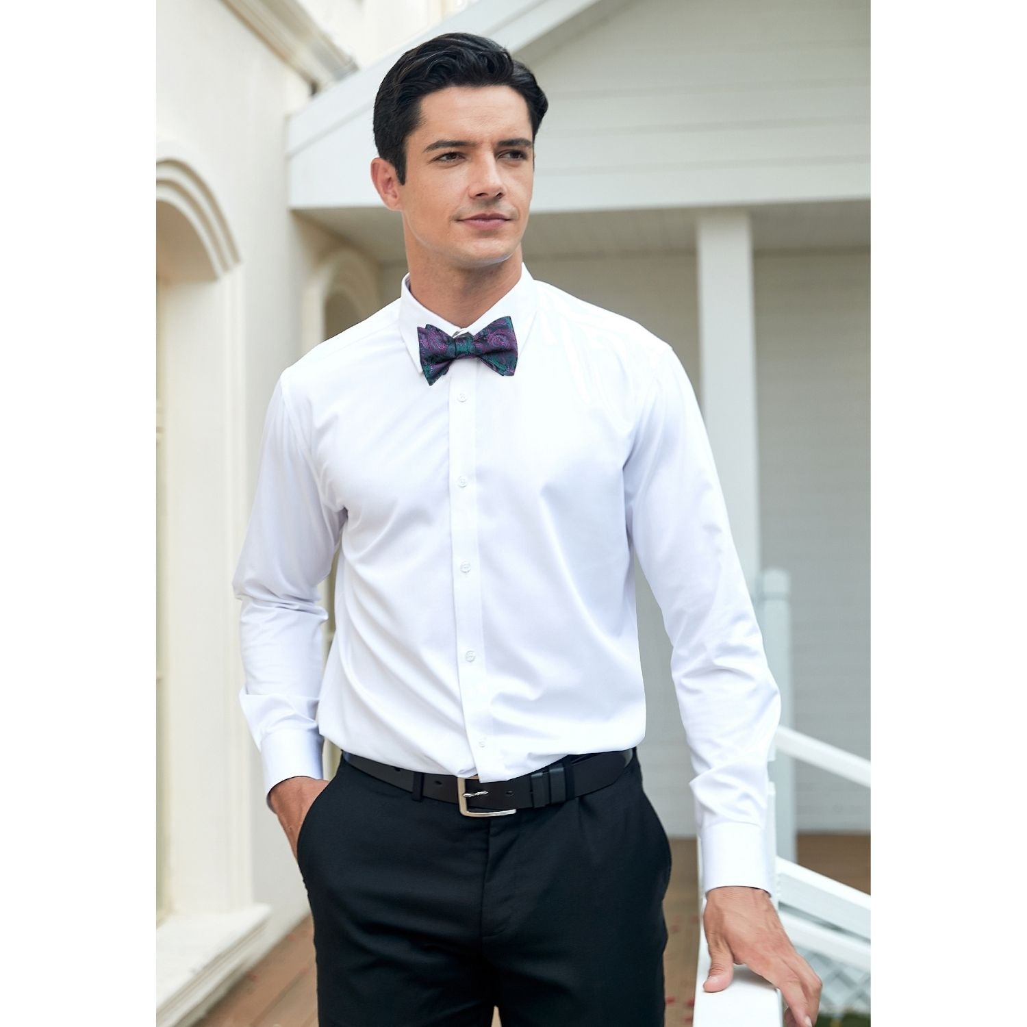 Vintage Navy Blue And Purple Paisley Bow Tie Set For Wedding - Image 2