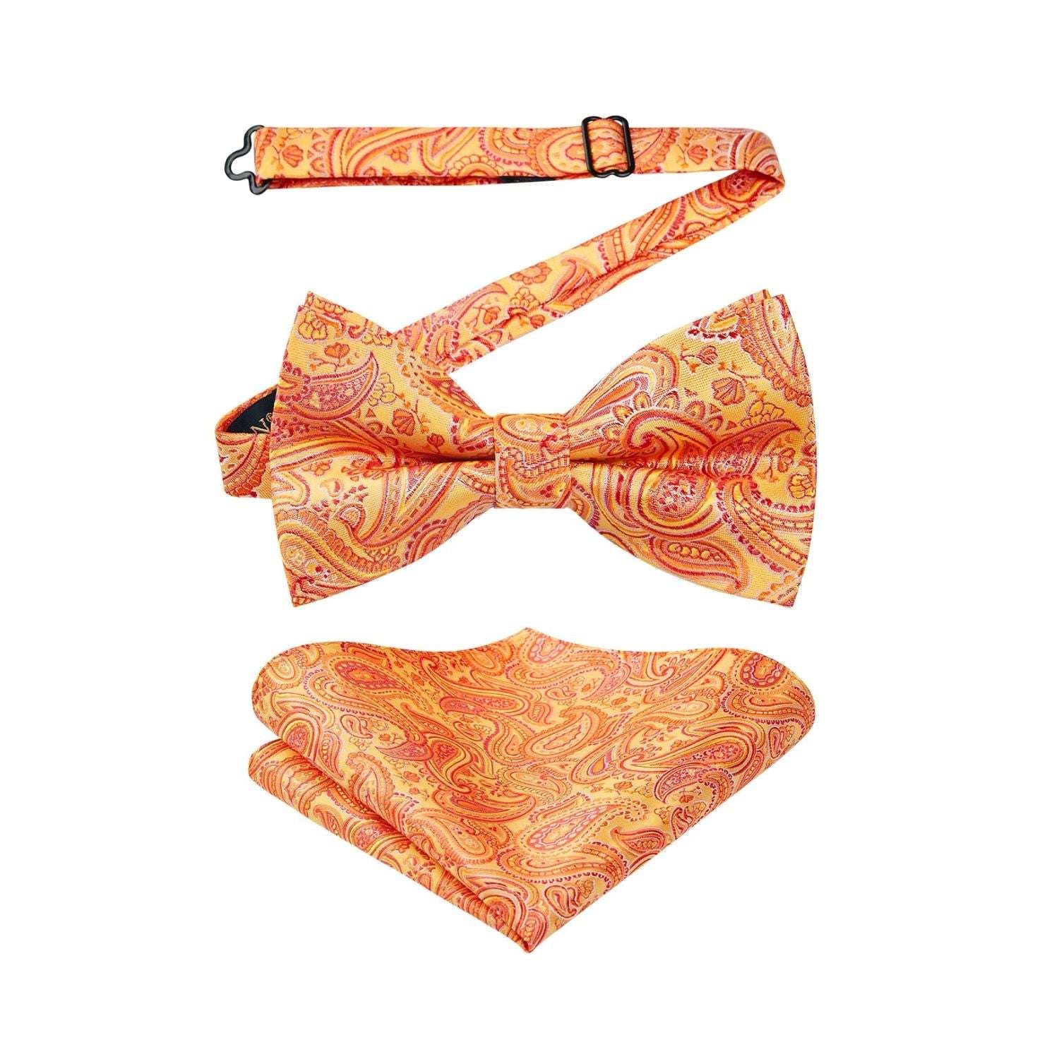 Orange Paisley Pre-Tied Bow Tie Set For Wedding