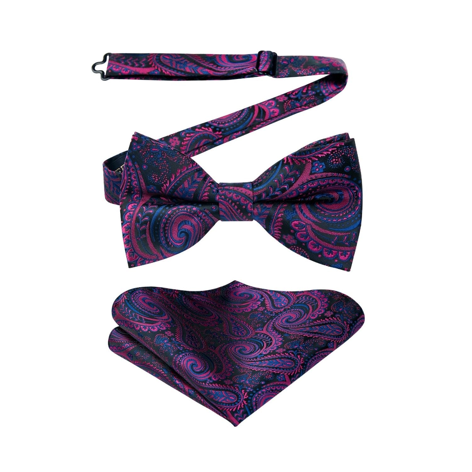 Black Purple Paisley Pre-Tied Bow Tie Set For Wedding