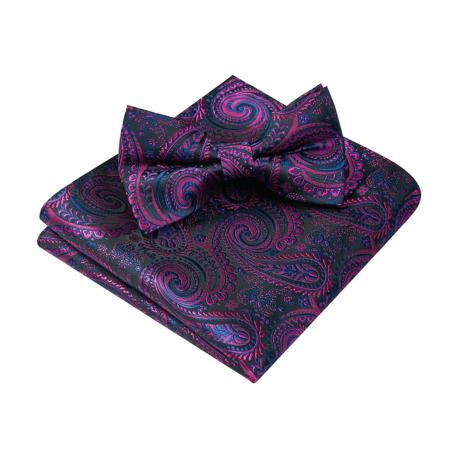 Black Purple Paisley Pre-Tied Bow Tie Set For Wedding - Image 3