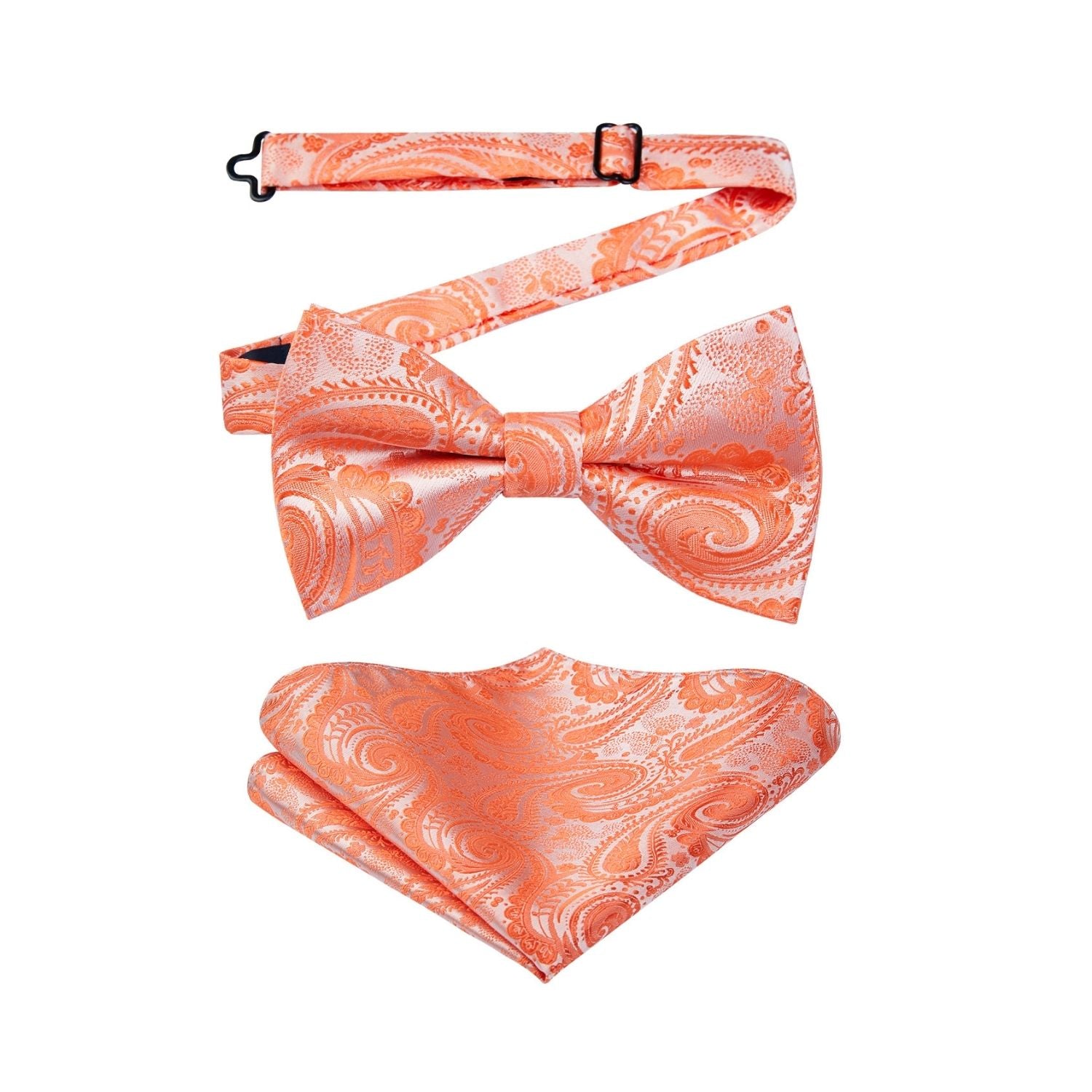 Orange Paisley Pre-Tied Bow Tie Set For Wedding