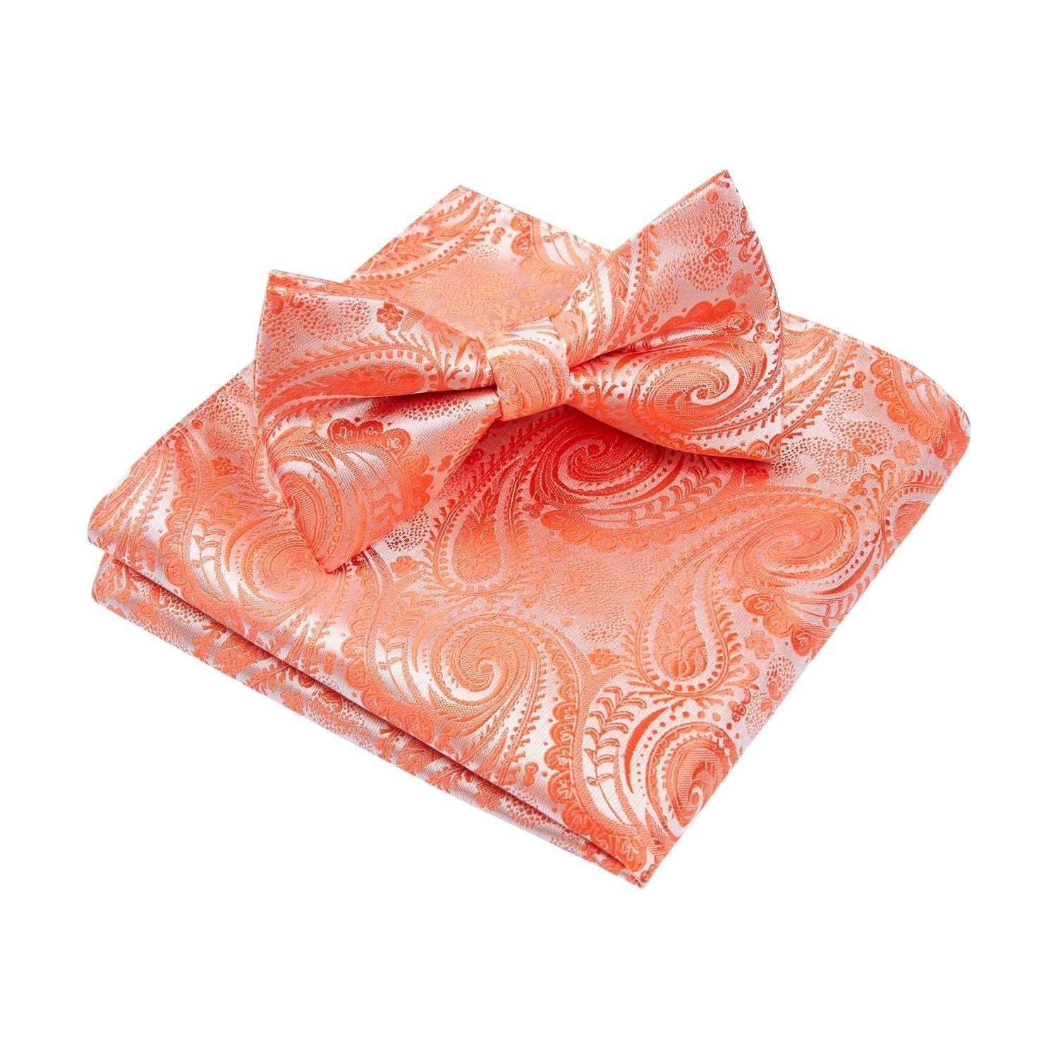 Orange Paisley Pre-Tied Bow Tie Set For Wedding - Image 3