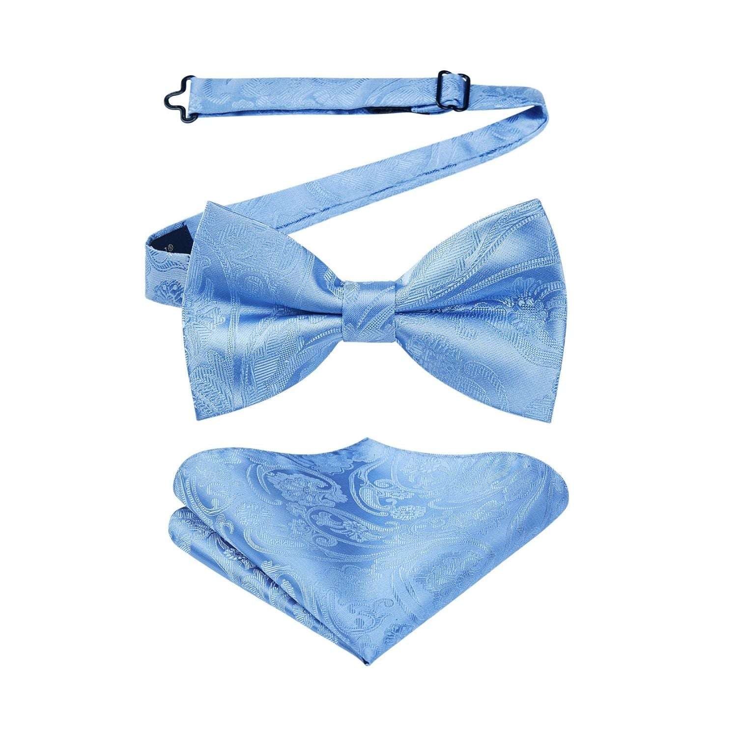 Sky Blue Paisley Pre-Tied Bow Tie Set For Wedding