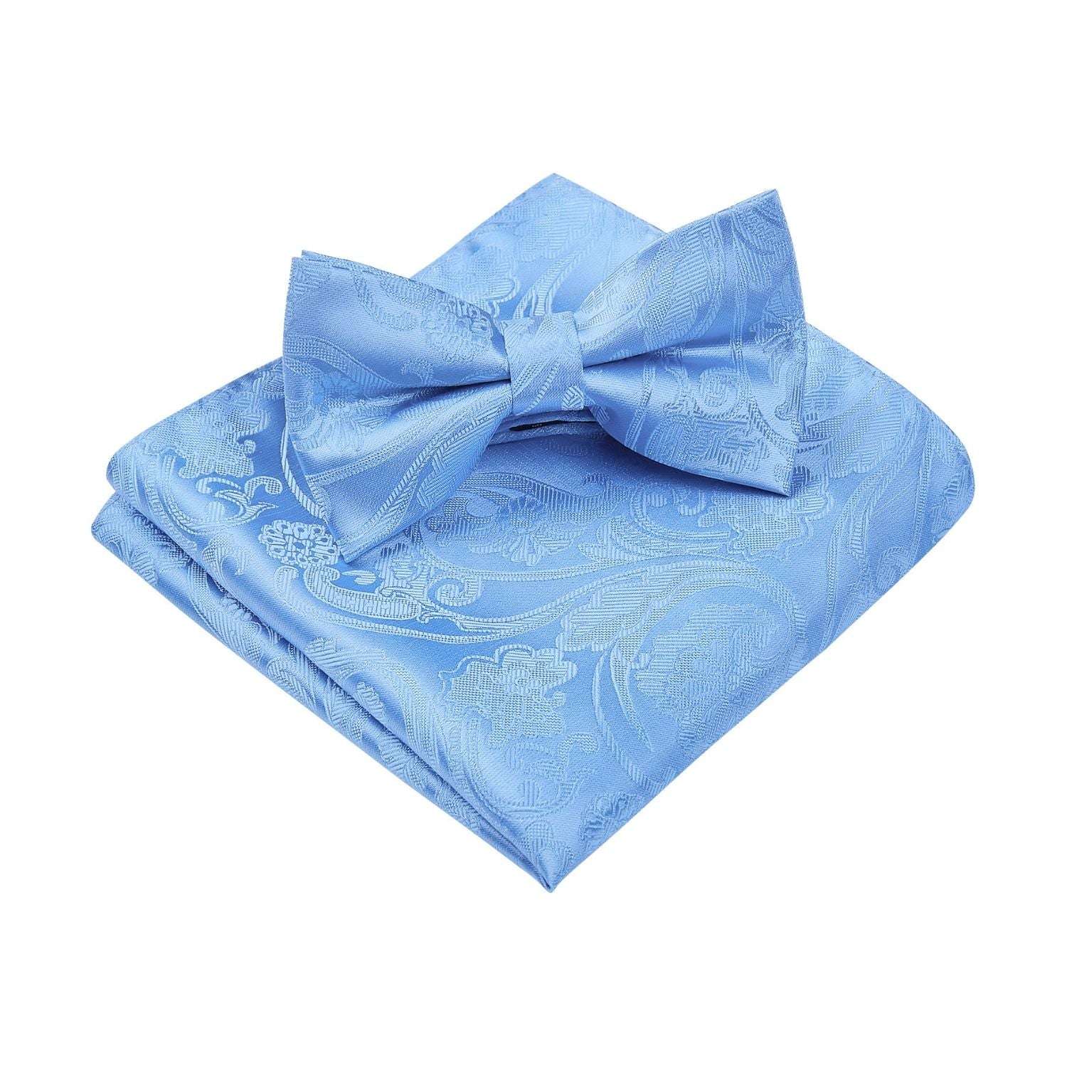 Sky Blue Paisley Pre-Tied Bow Tie Set For Wedding - Image 3