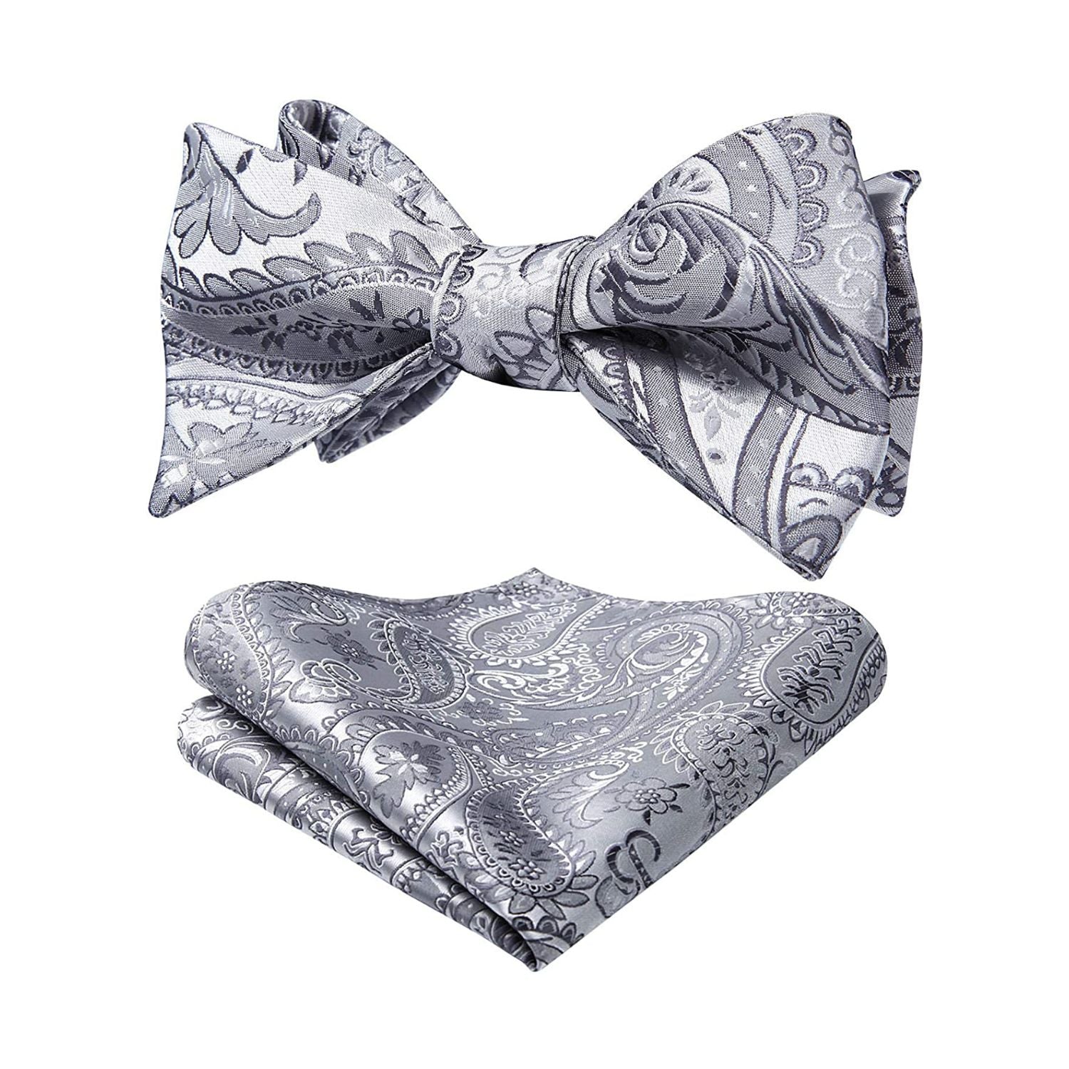 Grey Silver Paisley Bow Tie Set For Evening Wear