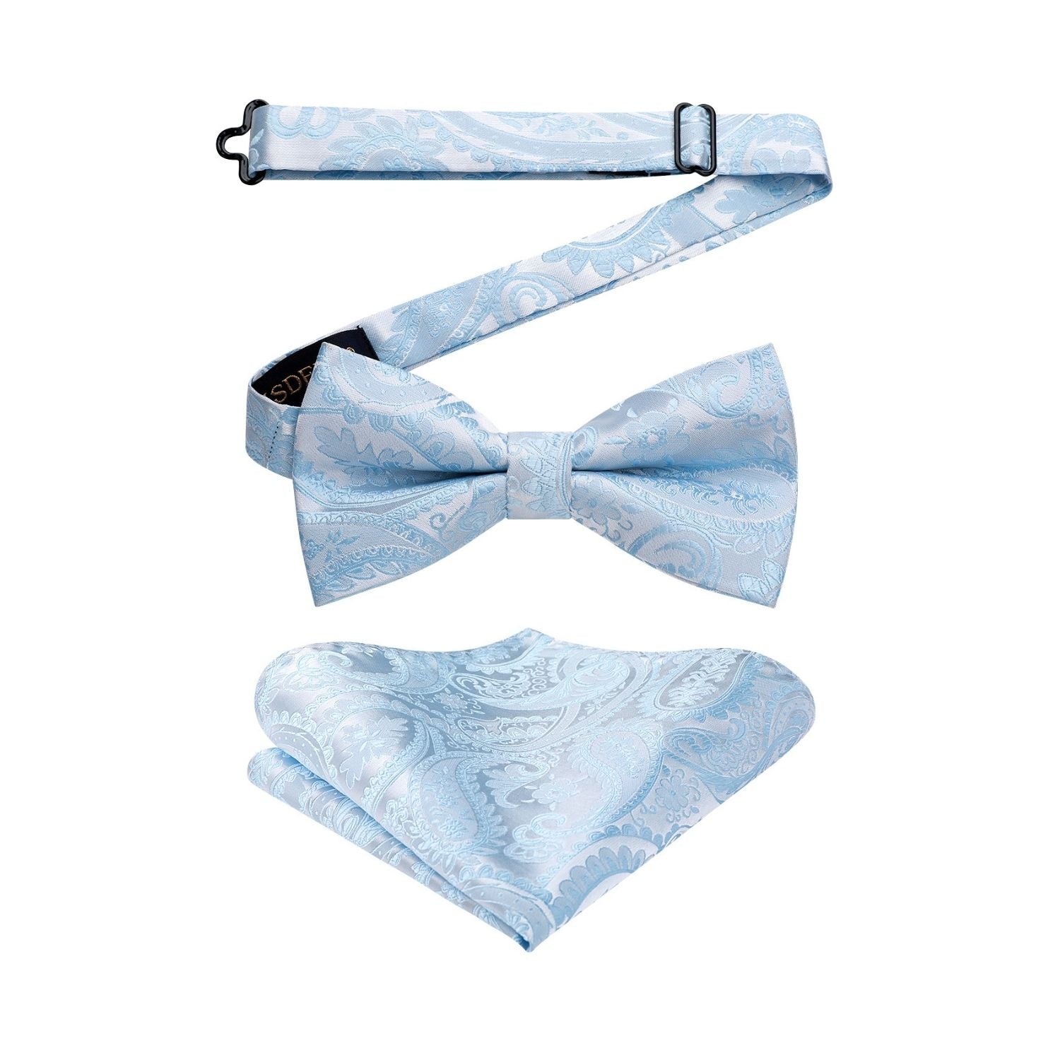 Light Blue Paisley Pre-Tied Bow Tie Set For Wedding